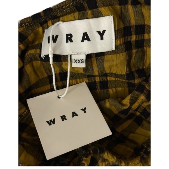NWT WRAY Salma Top Gold Yellow Plaid Plad Size XXS Peplum Blouse Long Sleeve - Picture 7 of 9